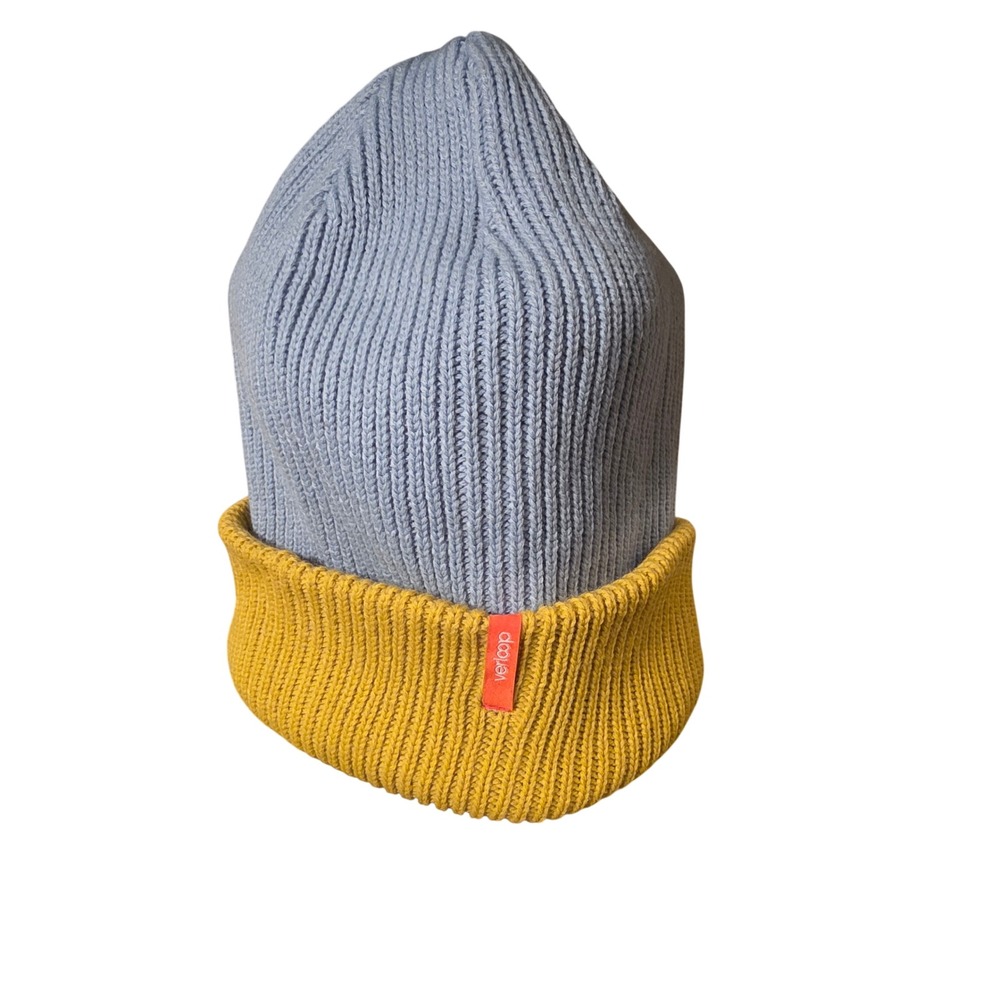 Verloop Reversible Knit Beanie Hat Blue Yellow Winter Warm‎